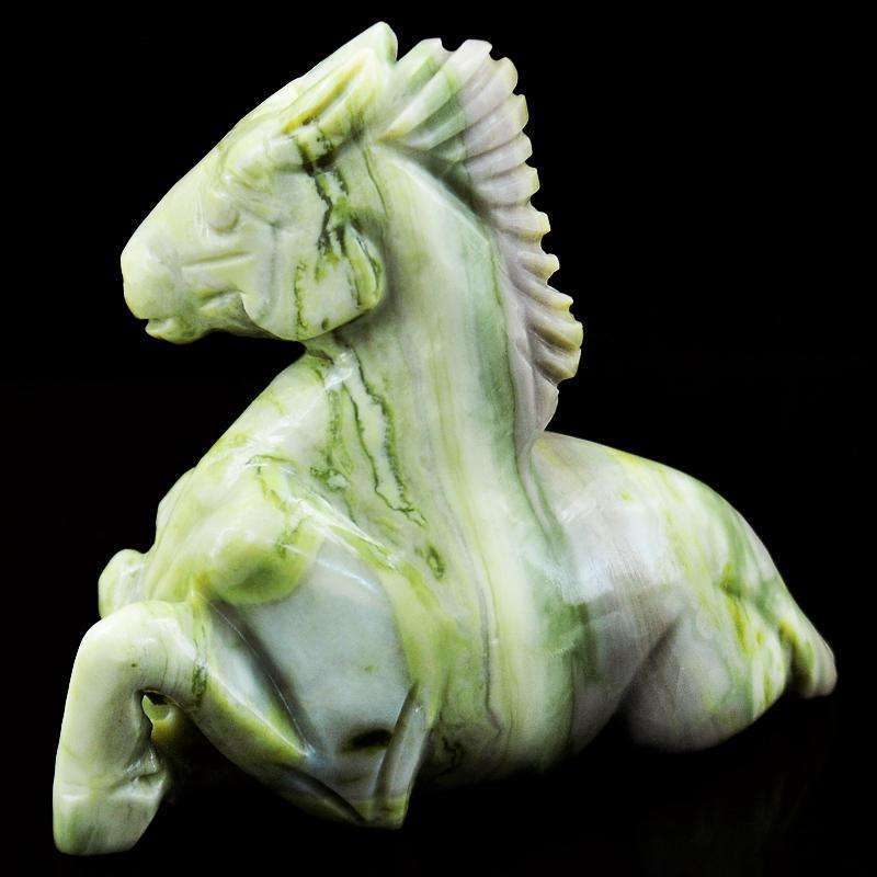gemsmore:Forest Green Jasper Hand Carved Horse Gemstone