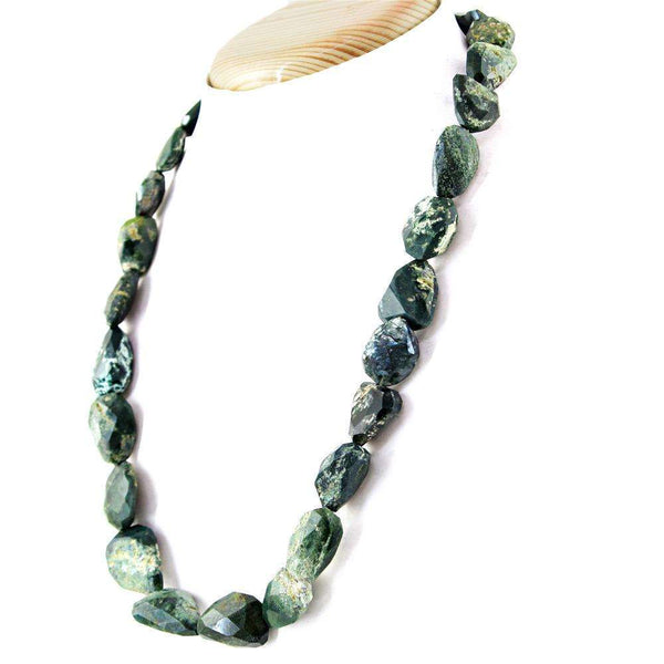 gemsmore:Forest Green Jasper Necklace Natural Single Strand Faceted Beads
