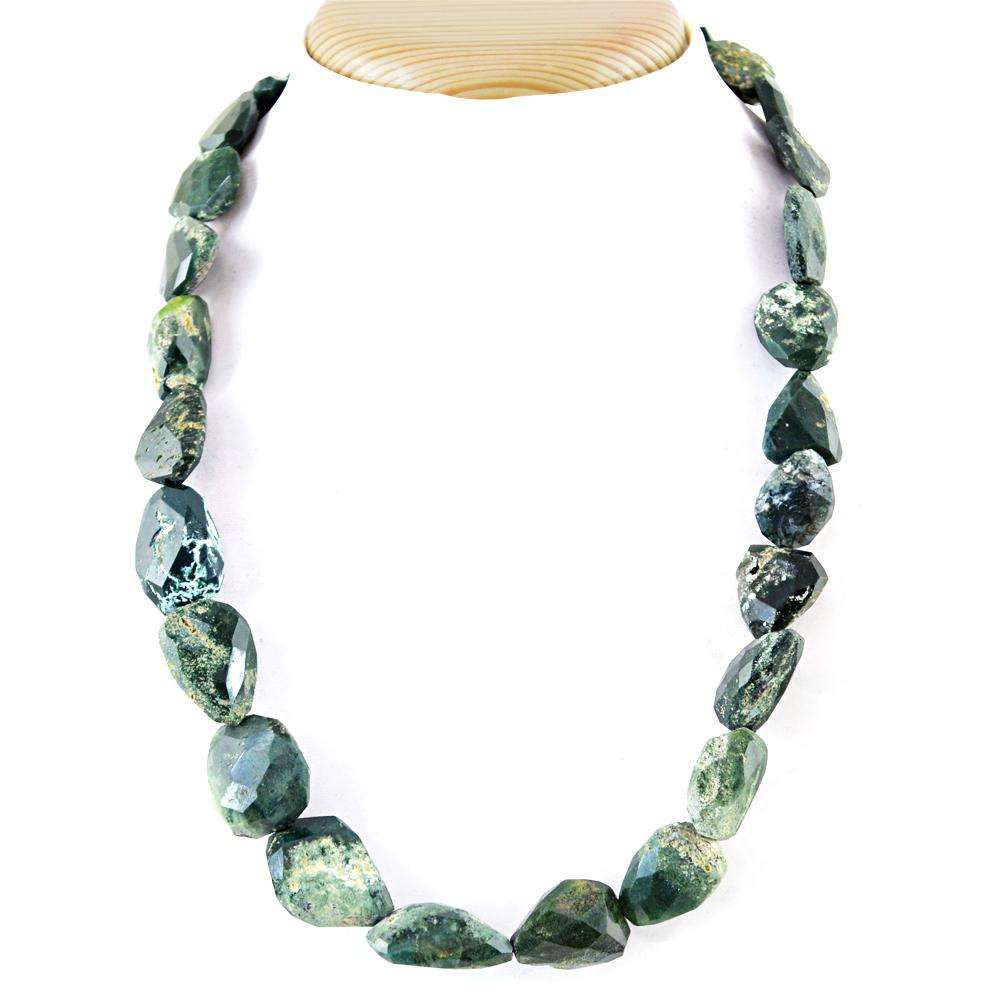 gemsmore:Forest Green Jasper Necklace Natural Single Strand Faceted Beads