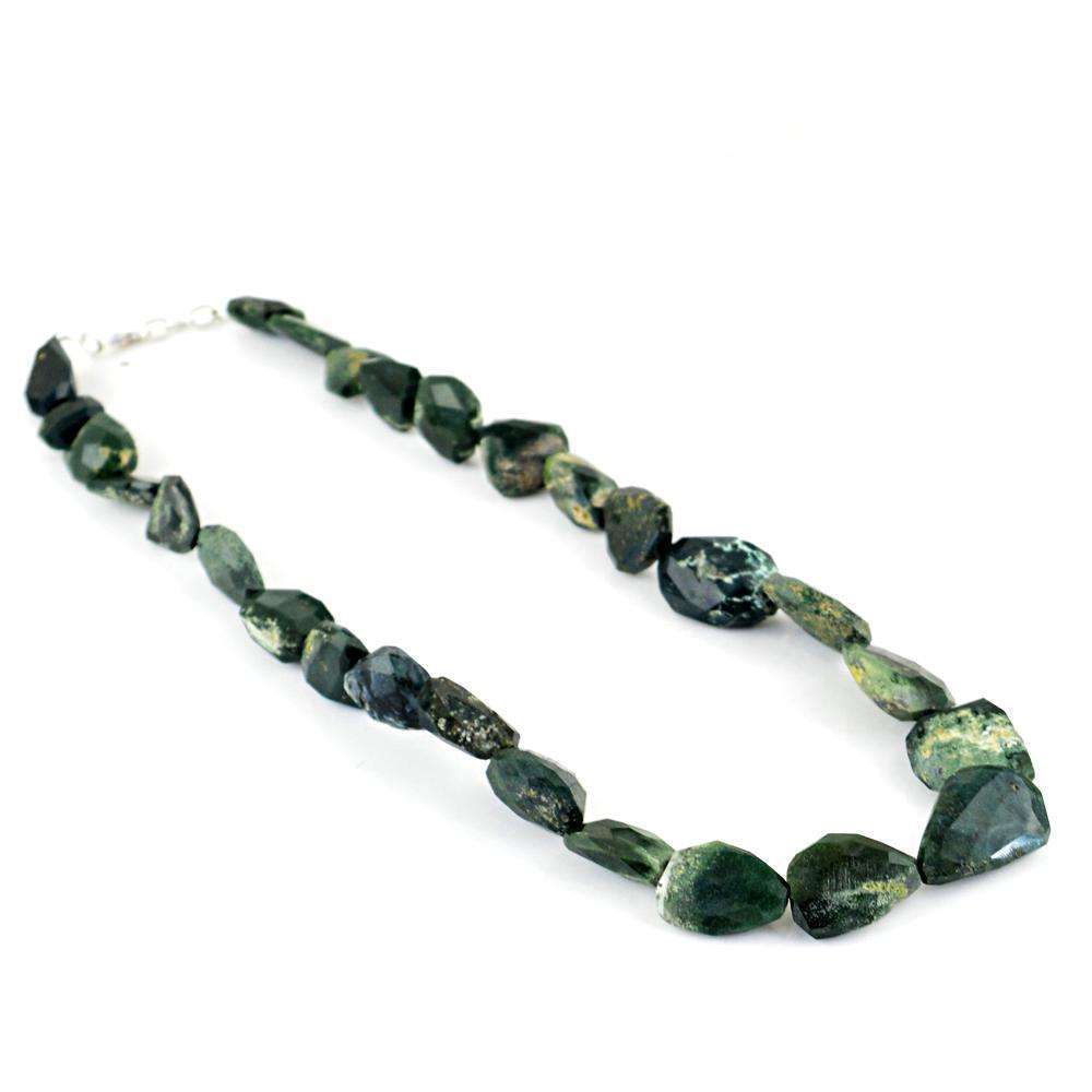 gemsmore:Forest Green Jasper Necklace Natural Single Strand Faceted Beads