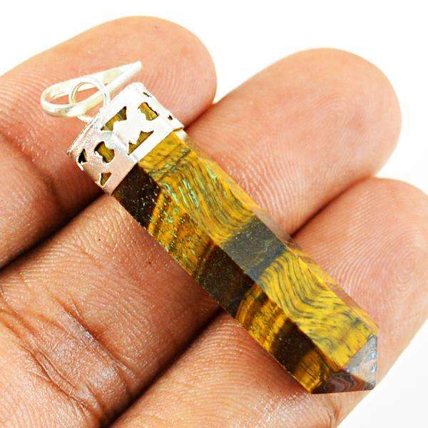 gemsmore:Amazing Genuine Golden Tiger Eye Healing Point Pendant