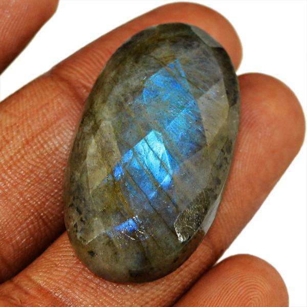 gemsmore:Amazing Natural Blue Flash Labradorite Faceted Oval Shape Loose Gemstone