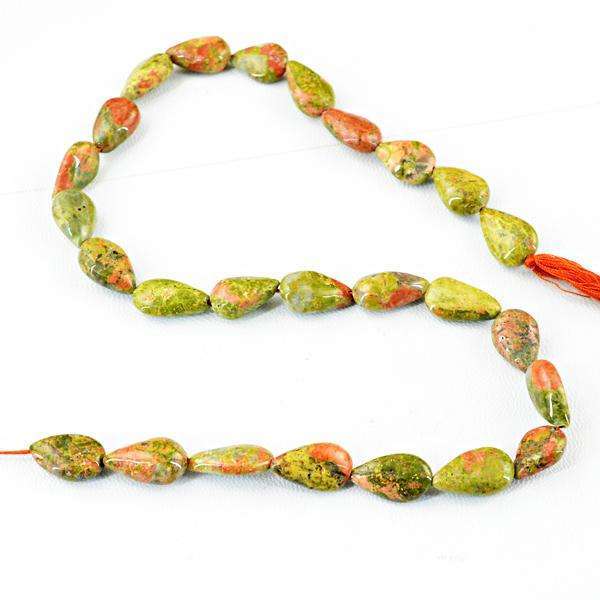 gemsmore:Amazing Natural Pear Shape Blood Green Unakite Drilled Beads Strand