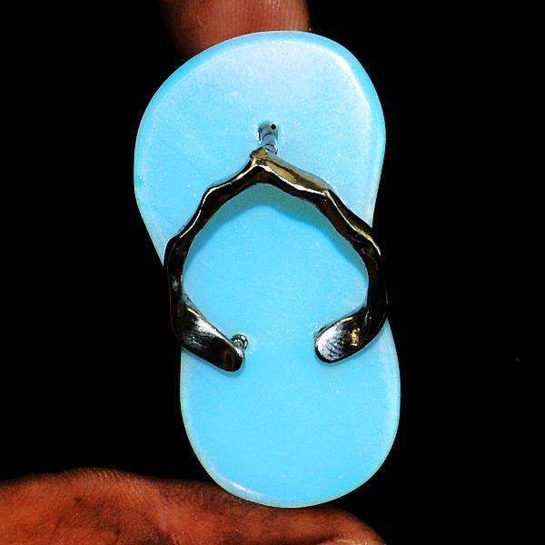 gemsmore:Color Play Opalite Hand Carved Slipper Pendant - Genuine