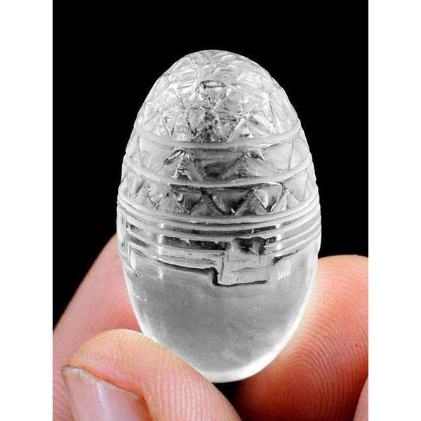 gemsmore:Designer White Quartz Reiki Healing Egg - Carved