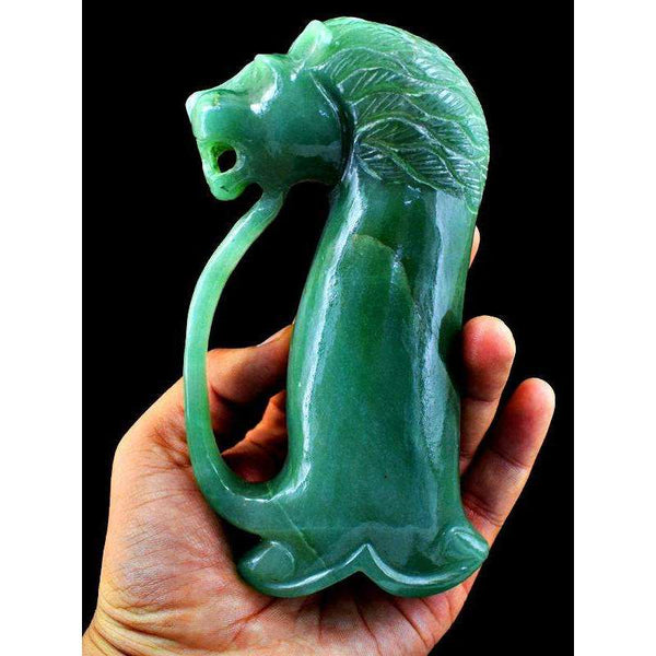 gemsmore:Exclusive Green Aquamarine Lion Designer Hand Carved Sword Handle