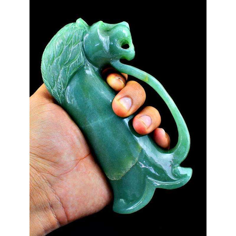 gemsmore:Exclusive Green Aquamarine Lion Designer Hand Carved Sword Handle