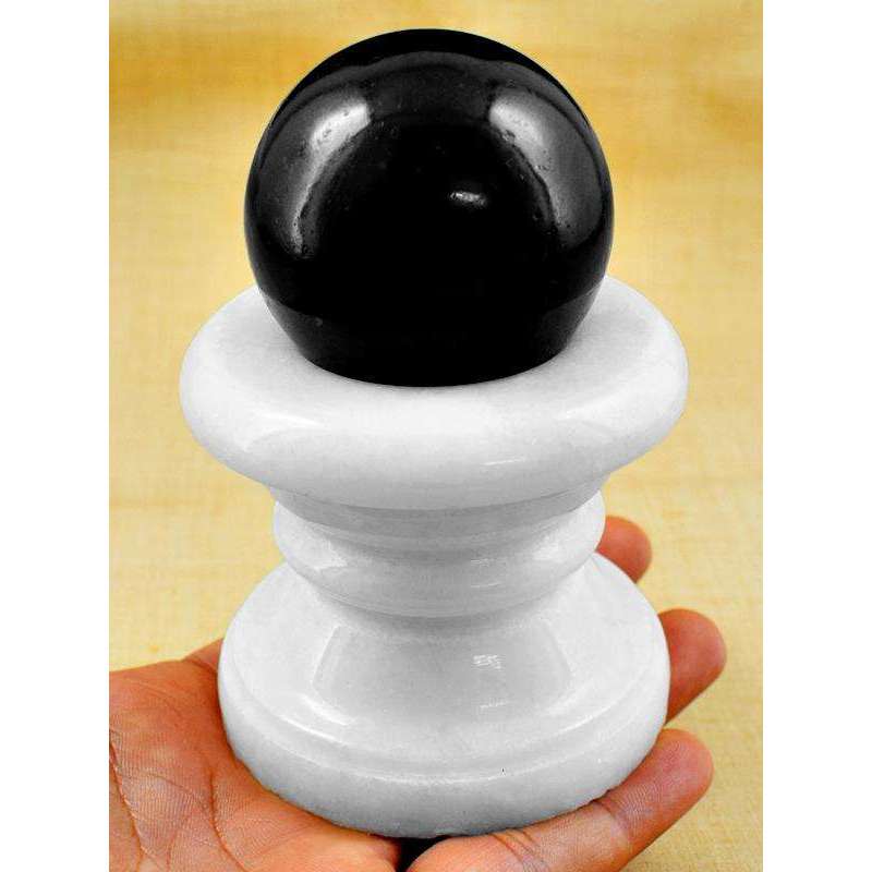 gemsmore:Genuine Black Spinel Reiki Healing Sphere With Carved Agate Stand