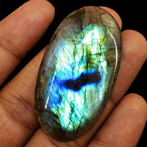 gemsmore:Genuine Blue Flash Labradorite Oval Shape Untreated Loose Gemstone