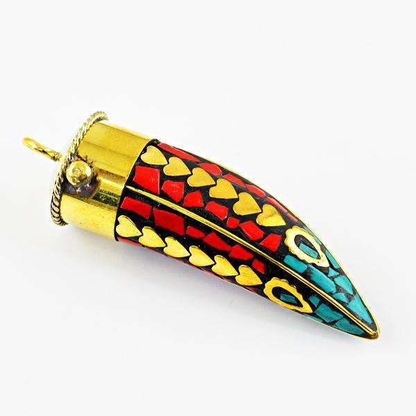 gemsmore:Genuine Coral & Turquoise Tibet Silver Pendat
