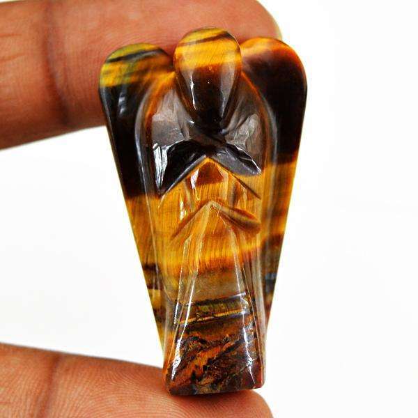 gemsmore:Genuine Golden Tiger Eye Carved Healing Angel Gemstone