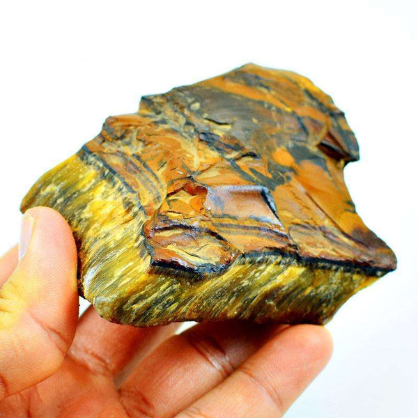 gemsmore:Genuine Golden Tiger Eye Carved Rough Gemstone Rock
