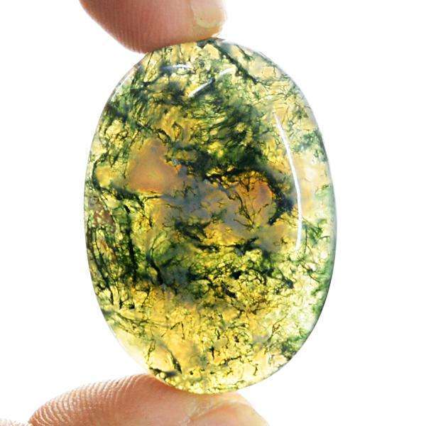 gemsmore:Genuine Green Moss Agate Oval Shape Untreated Loose Gemstone