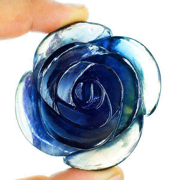 gemsmore:Genuine Multicolor Fluorite Hand Carved Rose Flower