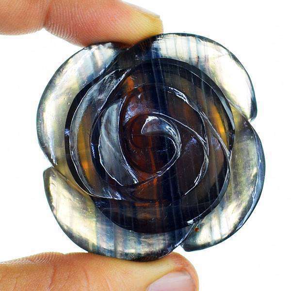 gemsmore:Genuine Multicolor Fluorite Hand Carved Rose Gemstone