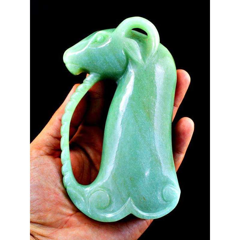 gemsmore:Green Aquamarine Lion Designer Sword Handle - Hand Carved