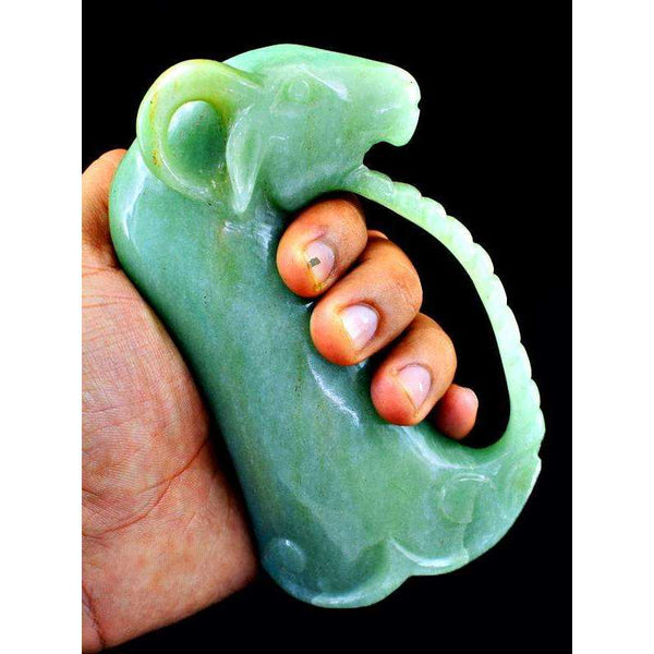 gemsmore:Green Aquamarine Lion Designer Sword Handle - Hand Carved