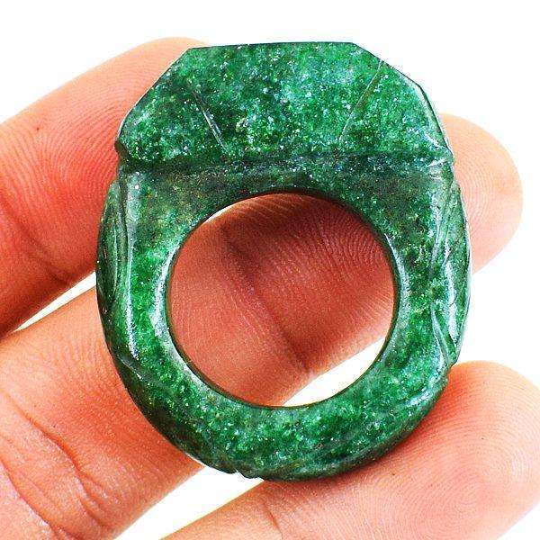 gemsmore:Hand Carved Green Jade Finger Ring Gem