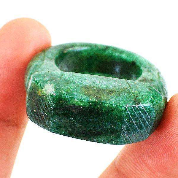 gemsmore:Hand Carved Green Jade Finger Ring Gem