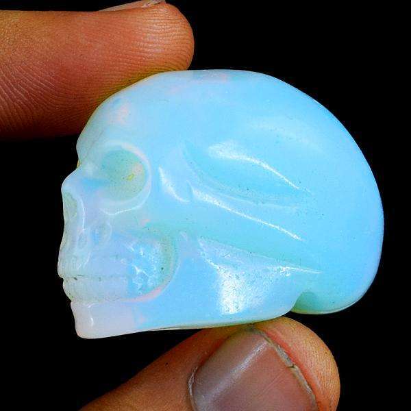gemsmore:Hand Carved Opalite Color Play Human Skull