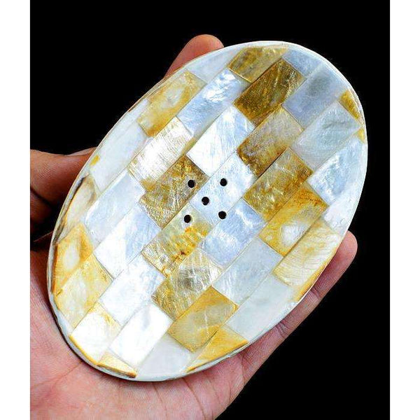 gemsmore:Massive Size Mother Pearl Hand Carved Soap Plate