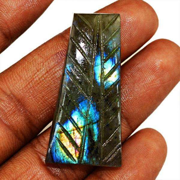 gemsmore:Natural Blue Flash Labradorite Carved Untreated Loose Gemstone