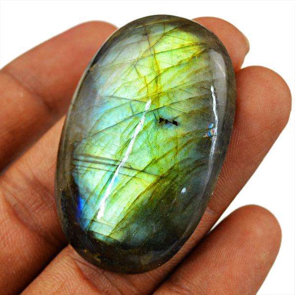 gemsmore:Natural Golden & Blue Flash Labradorite Oval Shape Loose Gemstone