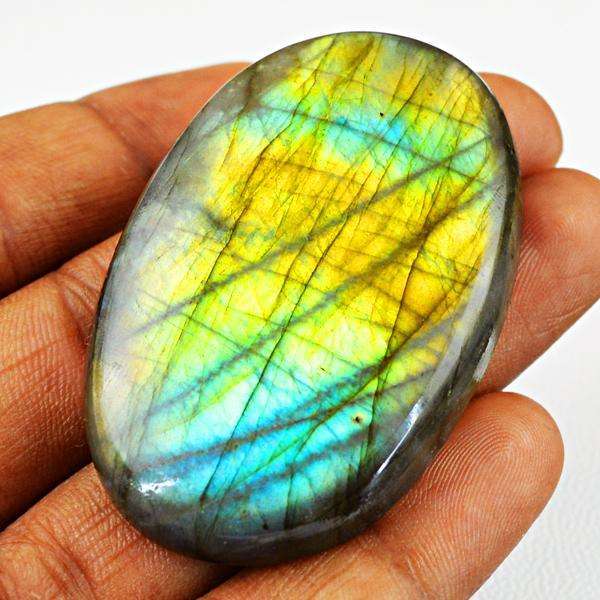 gemsmore:Natural Oval Shape Golden & Blue Flash Labradorite Untreated Loose Gemstone