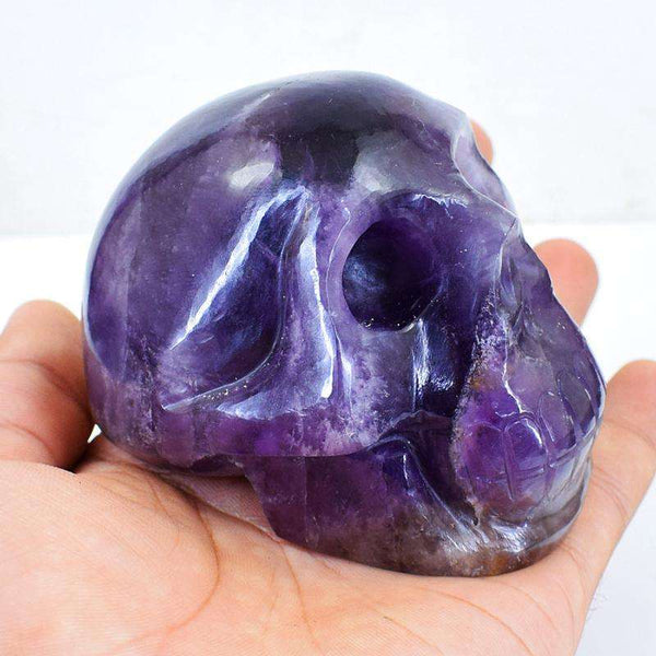 gemsmore:Genuien Chevron Amethyst Hand Carved Gemstone Skull
