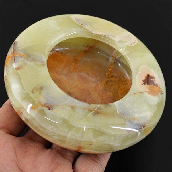 gemsmore:Genuine 1738.50 Cts Green Agate Carved Ashtray