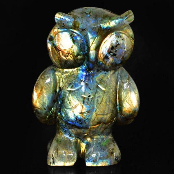 gemsmore:Genuine 1775.00 Cts Carved Owl Huge Labradorite Gemstone