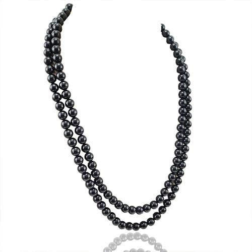 gemsmore:Genuine 2 Line Black Spinel Beads Necklace