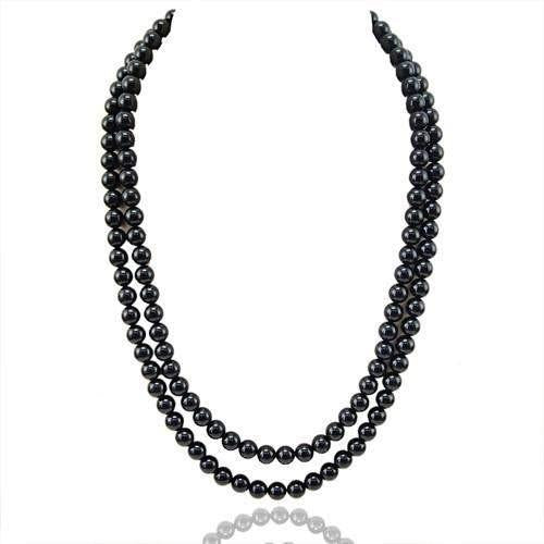 gemsmore:Genuine 2 Line Black Spinel Beads Necklace