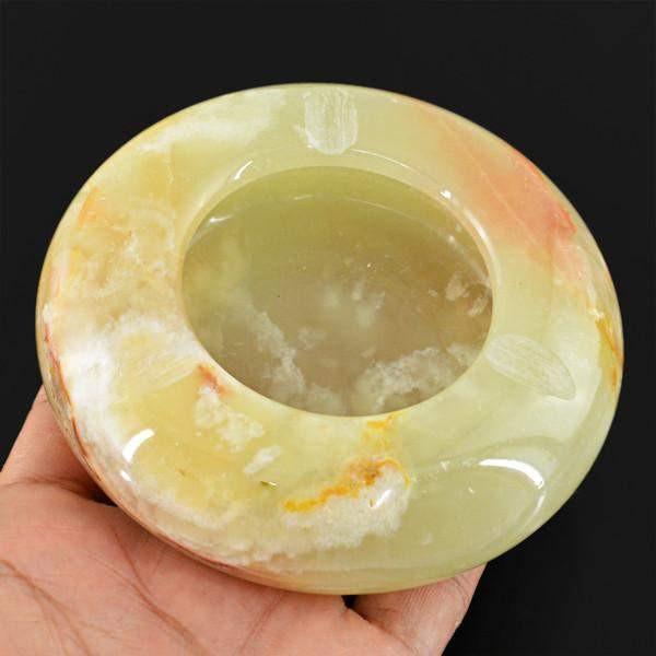 gemsmore:Genuine 2005.00 Cts Green Agate Carved Agate Ashtray