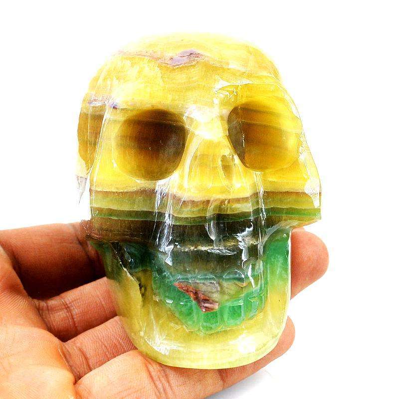 gemsmore:Genuine 2239.00 Cts Multicolor Fluorite Carved Skull