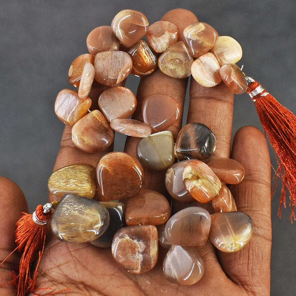 gemsmore:Genuine 249 Carats Peach Moonstone Beads Strand Of 08 Inches