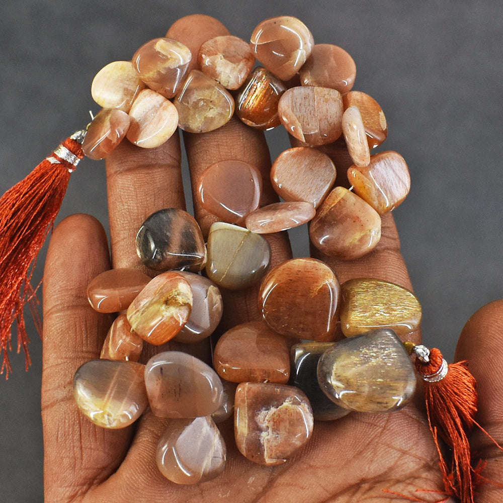 gemsmore:Genuine 249 Carats Peach Moonstone Beads Strand Of 08 Inches