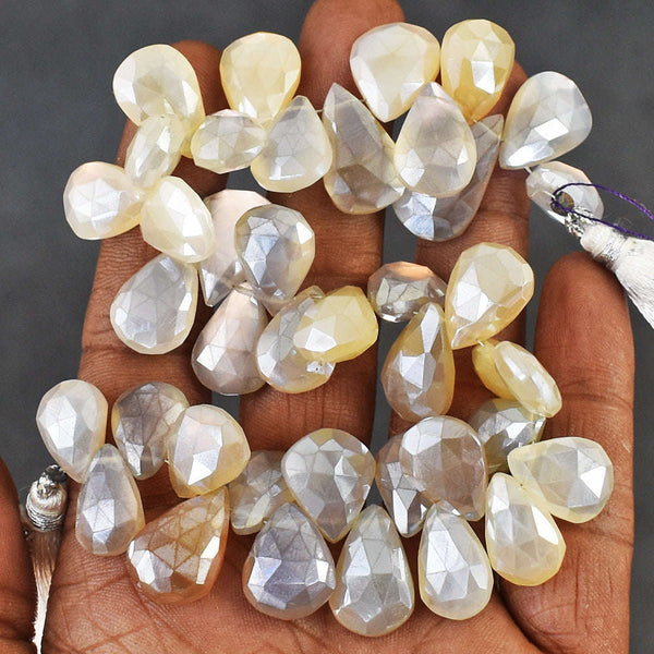 gemsmore:Genuine 255 Cts Coated Grey Moonstone Faceted Beads Strand Of 09 Inches