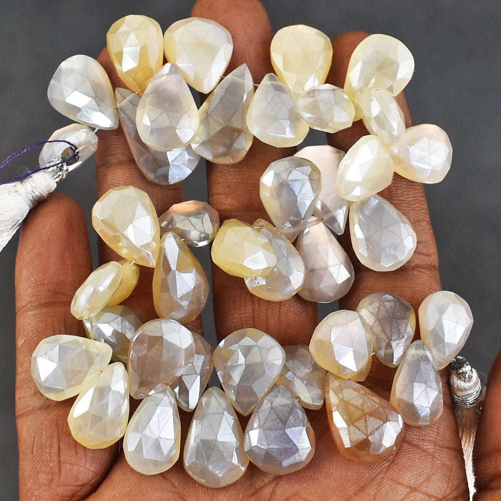 gemsmore:Genuine 255 Cts Coated Grey Moonstone Faceted Beads Strand Of 09 Inches
