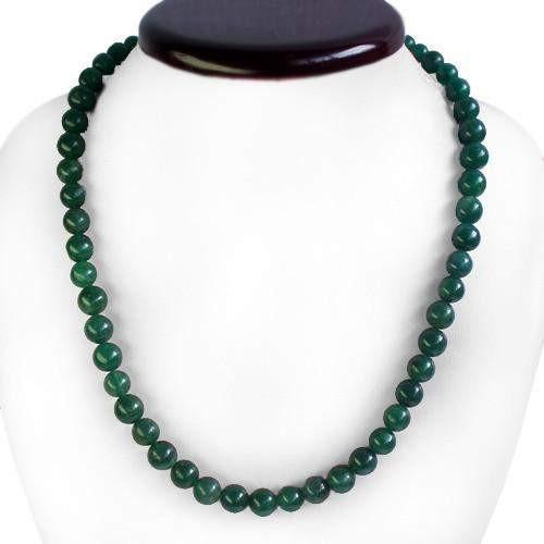 gemsmore:Genuine 287.00 Cts Green Jade Round Untreated Beads Necklace