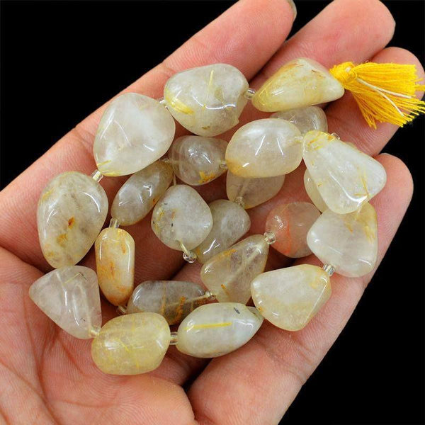 gemsmore:Genuine 290.00 Cts Drilled Golden Rutile Quartz Beads Strand