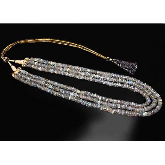 gemsmore:Genuine 3 Line Blue Color Change Labradorite Beads Necklace