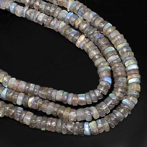 gemsmore:Genuine 3 Line Blue Color Change Labradorite Beads Necklace