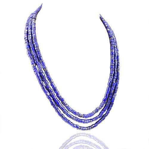 gemsmore:Genuine 3 Line Blue Lapis Lazuli Beads Necklace