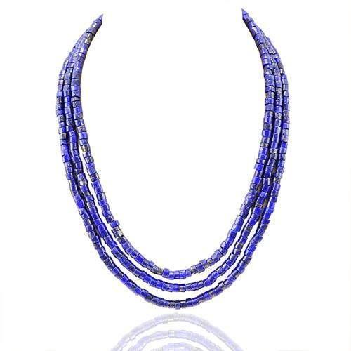gemsmore:Genuine 3 Line Blue Lapis Lazuli Beads Necklace