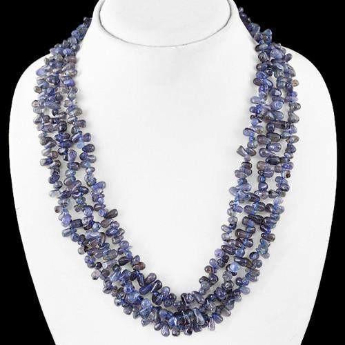 gemsmore:Genuine 3 Line Blue Tanzanite Beads Necklace