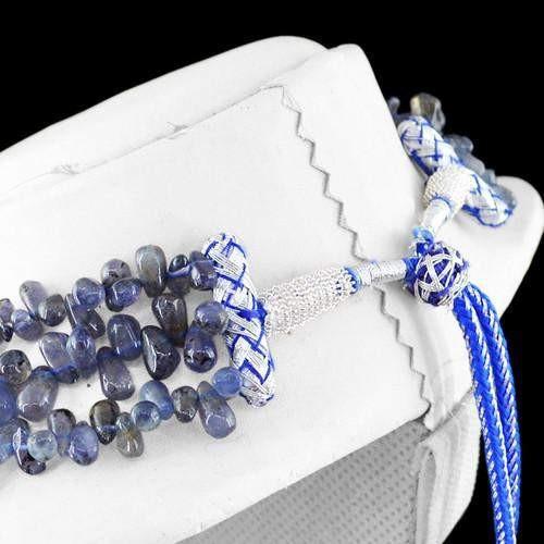 gemsmore:Genuine 3 Line Blue Tanzanite Beads Necklace