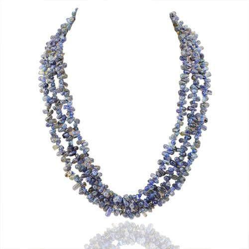 gemsmore:Genuine 3 Line Blue Tanzanite Beads Necklace