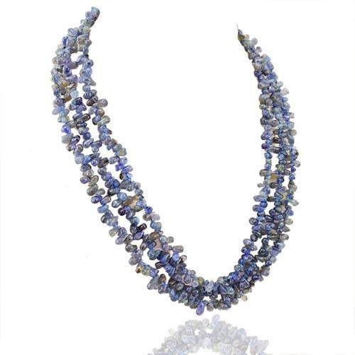 gemsmore:Genuine 3 Line Blue Tanzanite Beads Necklace