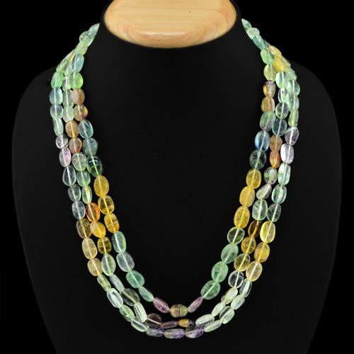 gemsmore:Genuine 3 Line Multicolor Flourite Beads Necklace